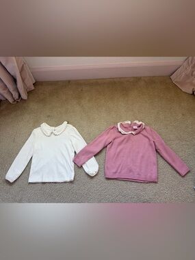 Lot of 2 Girls Gymboree tops with Peter Pan collars - white and pink 4T
